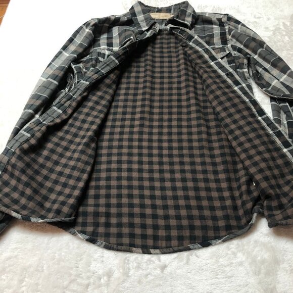 Denver Hayes Vintage Slim Fit Black & Brown Plaid Heavier Flannel Shirt - Picture 4 of 10